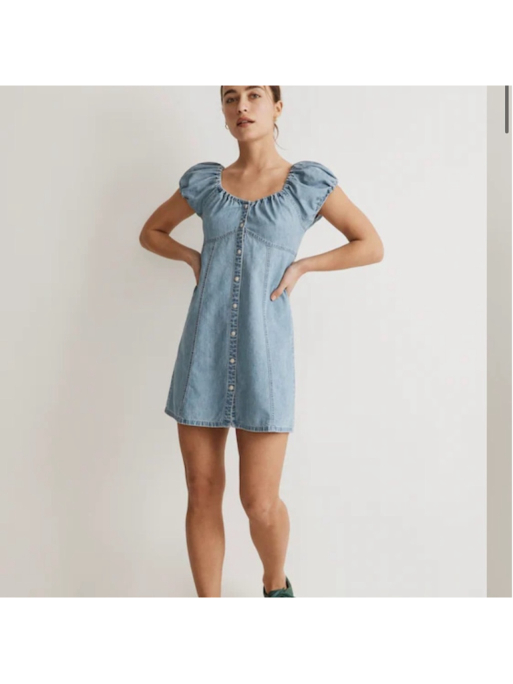 Madewell Denim Margie Blue Puff Sleeve Mini Dress in Bevy Wash